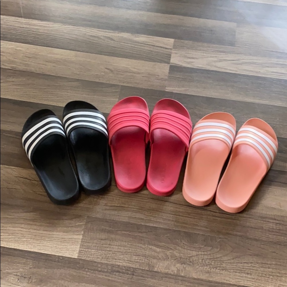 COPY - Just the coral and pink Adidas slides